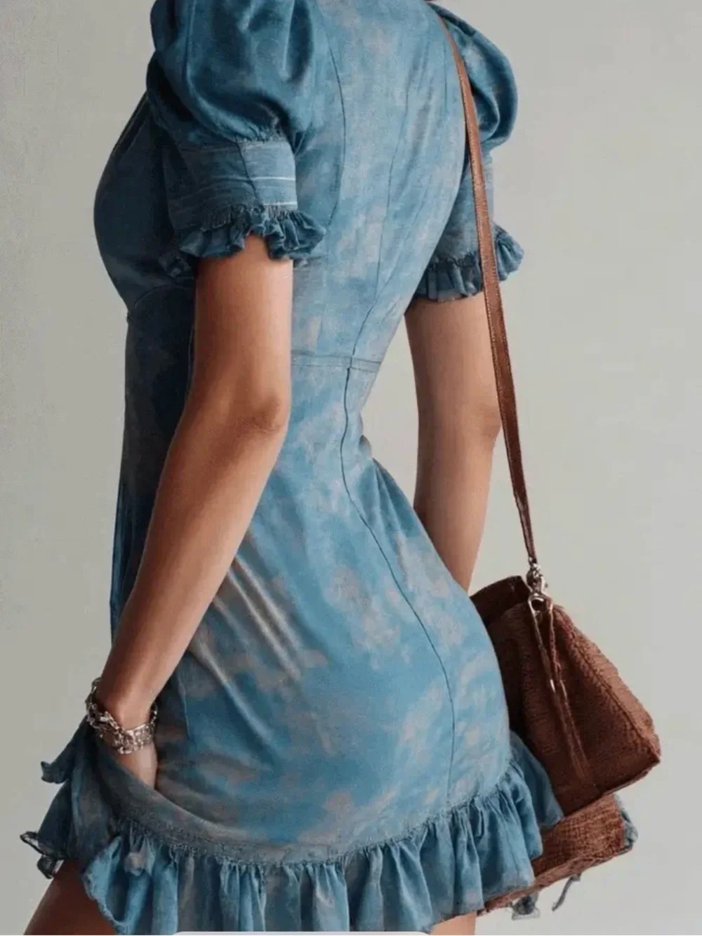 Blue Zip-Front Ruffle Mini Dress - Picture 3 of 4